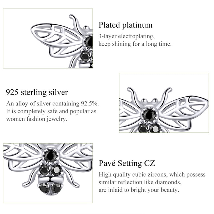 Khuyên Tai Bamoer Sce846 Hình Chú Ong Chất Liệu Bạc 925 Phong Cách Punk Cá Tính