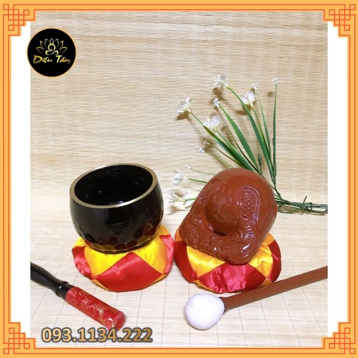 Chuông mõ tụng kinh Phật gia trì Đài Loan 4 inch đen