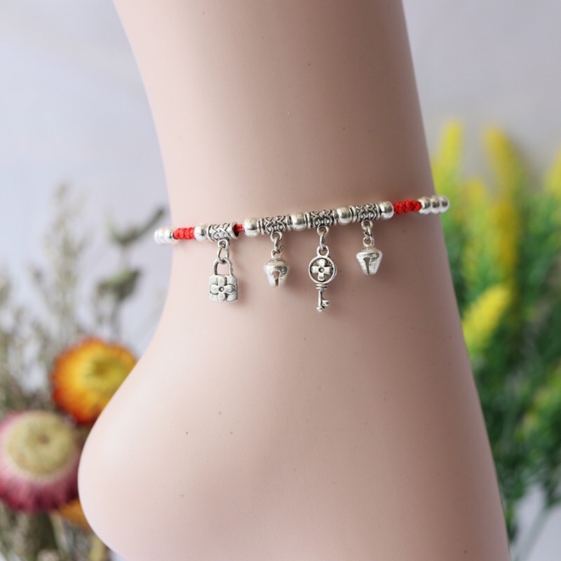 [14 mẫu] Lắc chân nữ chỉ đỏ cầu may mắn đính hạt phong cách Hàn Quốc.  xinh xắn, dễ thương. phù hợp cho mọi lữa tuổi