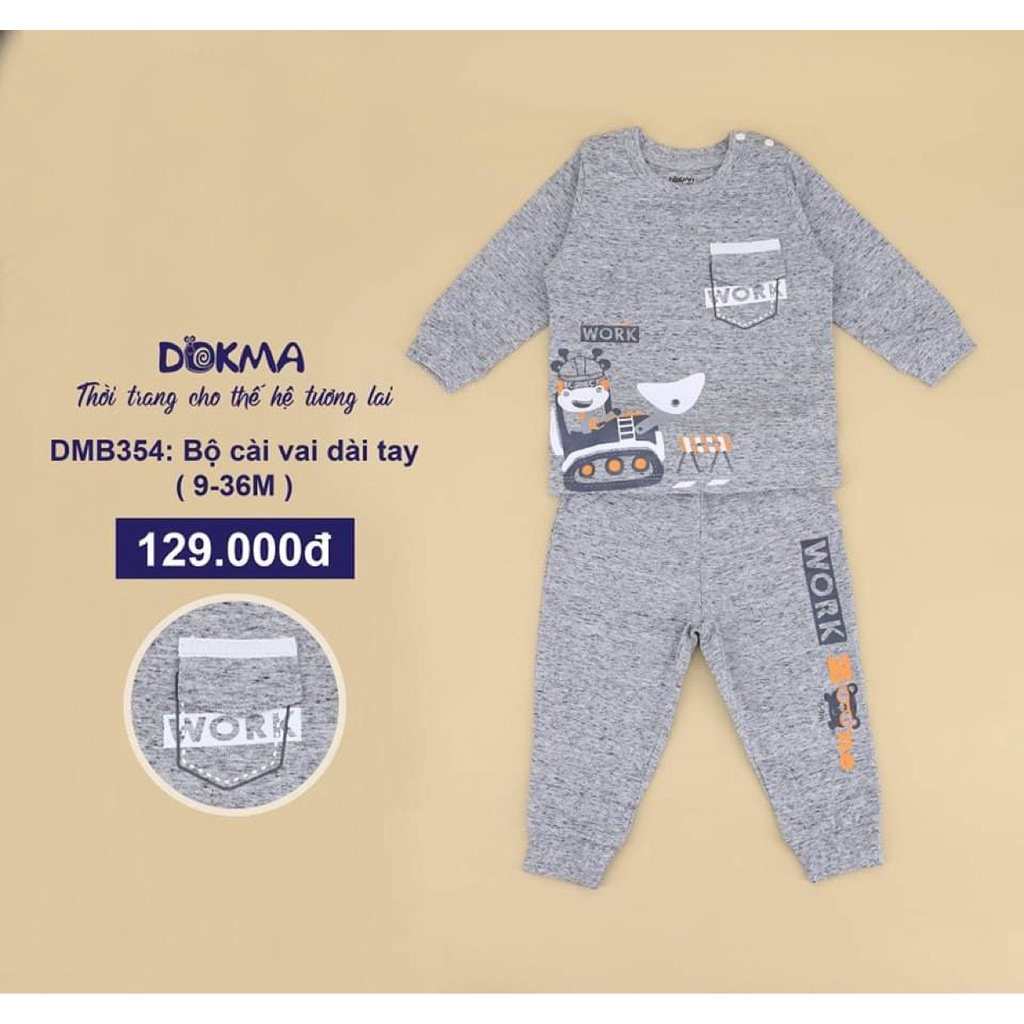 Bộ quần áo dài tay thu đông cho bé trai Dokma sale DMB354-1