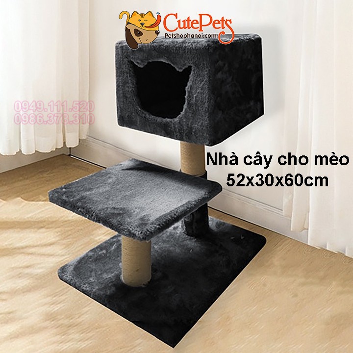 Nhà cây cho mèo 2 tầng có hộp trốn 52x30x60cm đồ chơi cào móng cho mèo - CutePets