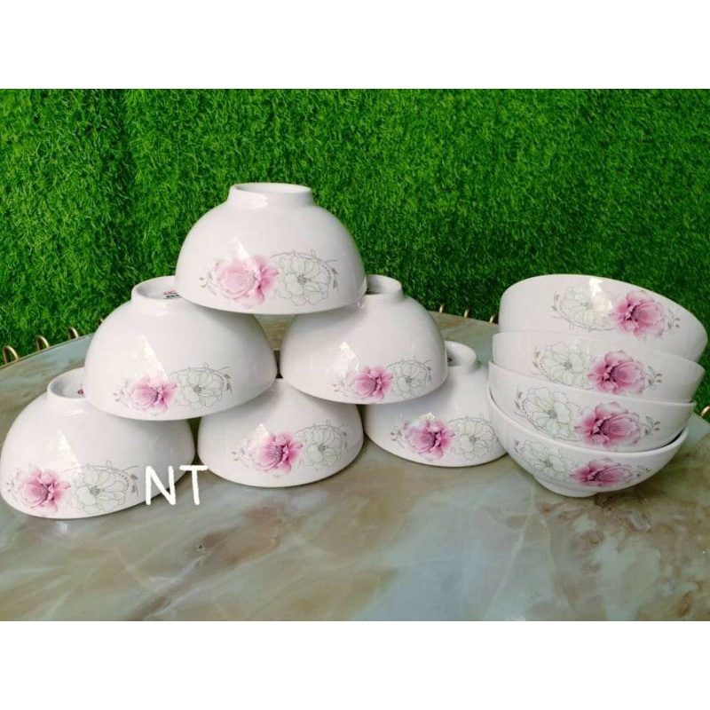 Combo 10 Chén sứ  hoa màu xanh pastel