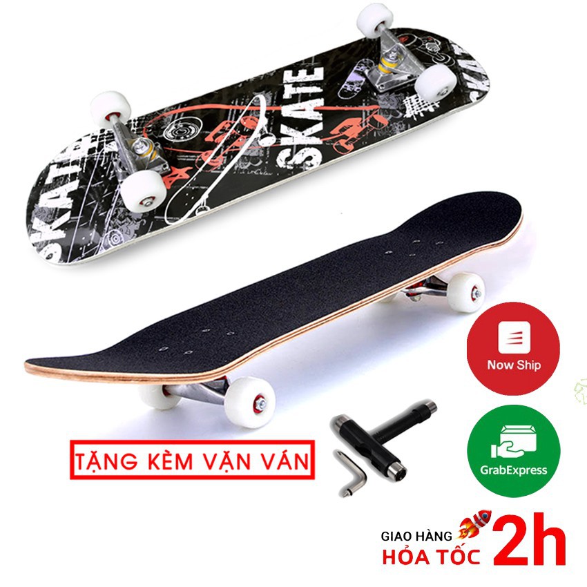 ﹍✘Ván trượt skateboard Keen Store gỗ phong 7 lớp mặt đen nhám tải trọng 180kg dành cho người lớn và trẻ em