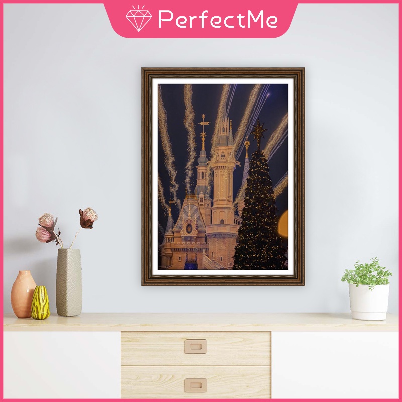Tranh đính đá 5D tự làm hình lâu đài Disney 30x40cm trang trí nhà cửa