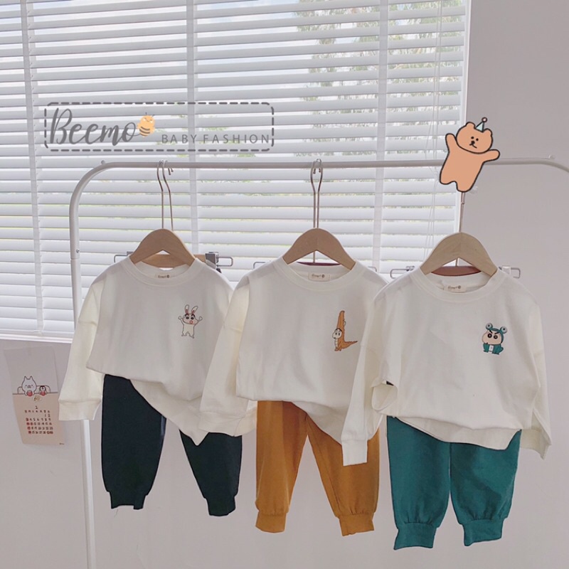 Bộ cotton dài tay đáng yêu bé trai bé gái