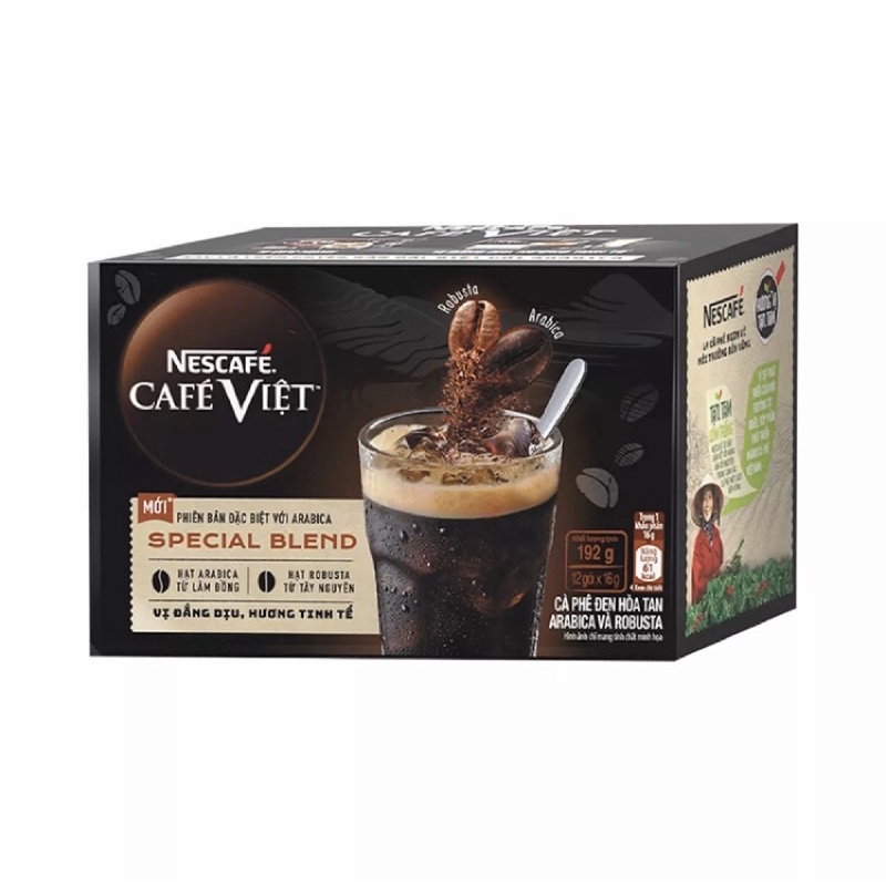 [Tặng ly thuỷ tinh] Nescafe Cà phê đen hoà tan Arabica và Robusta (12 gói x 16g)