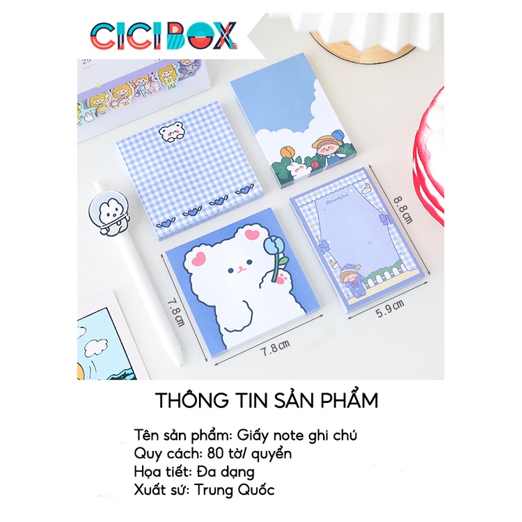 80 tờ giấy nhớ tiện dụng dùng cho văn phòng, học tập, giấy note giấy ghi chú họa tiết dễ thương CICIBOX