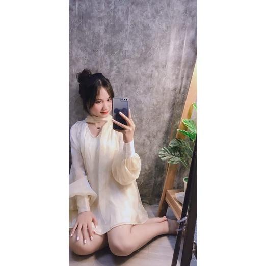 Áo sơ mi tơ óng cổ ngọc choker gs100