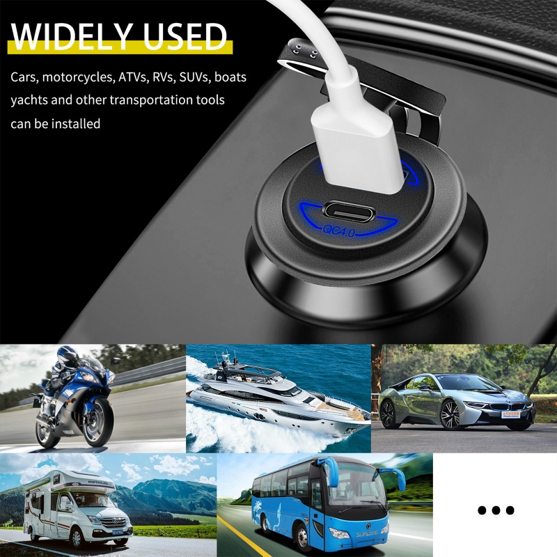 Củ Sạc Nhanh QC 4 0 PD Cổng Type-C 5V3A 9V3A 12V3A Cho Xe Hơi Xe Máy