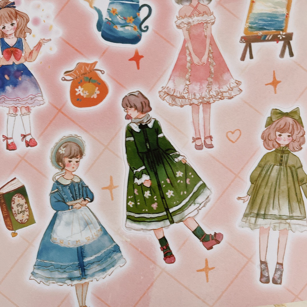 Meimei Sticker - Little Miss, set sticker cô gái xinh xắn trang trí sổ, đồ dùng học tập