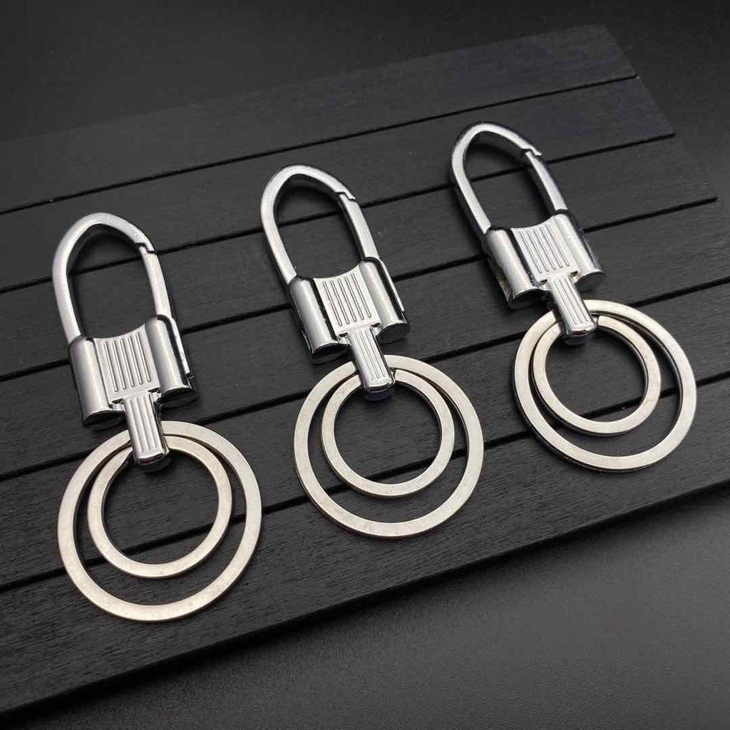 Móc khóa xe vòng kép bạc - kim loại - Size 2.5 x 8 cm - bền đẹp phong cách chắc chắn.
