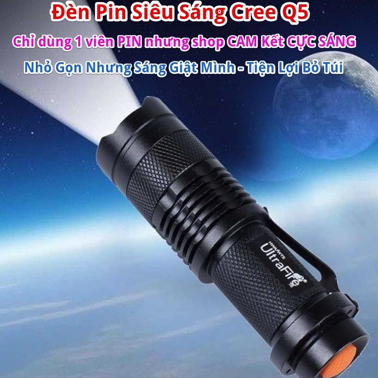 Đèn Pin Cầm Tay Tự Vệ Q5 Siêu Sáng (Pin 14500 3.7v,)