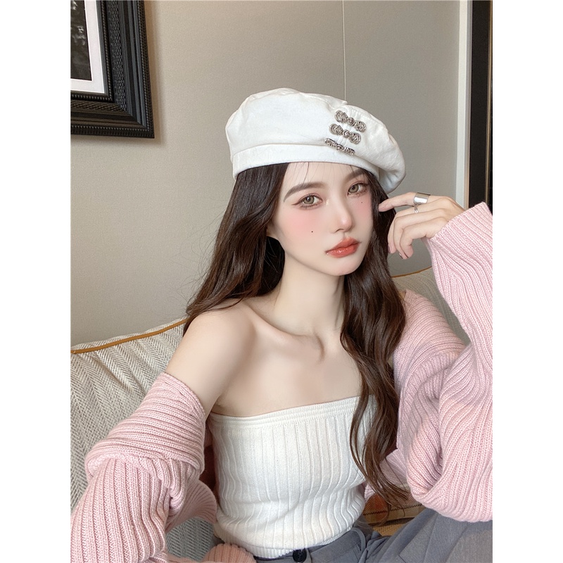 Áo khoác cardigan dệt kim dáng ôm màu trắng thời trang Hàn Quốc