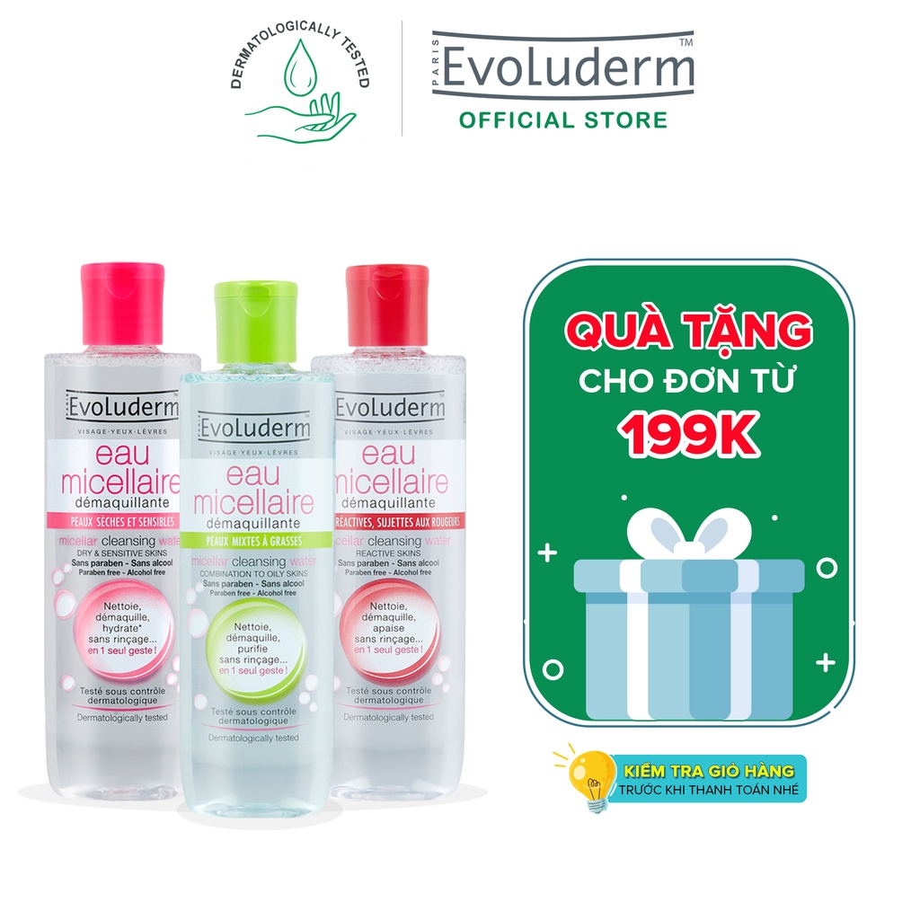 Nước tẩy trang Evoluderm Micellar Cleansing Water 250ml (Tùy chọn)