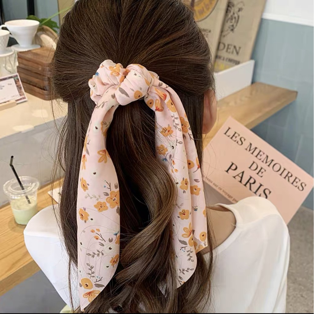 Dây buộc tóc ribbon scrunchies hoa