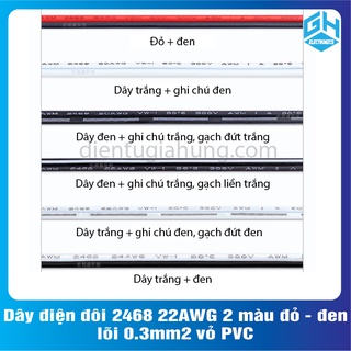Dây điện đôi 2468 22awg 2 màu đỏ - đen lõi 0.3mm2 vỏ pvc