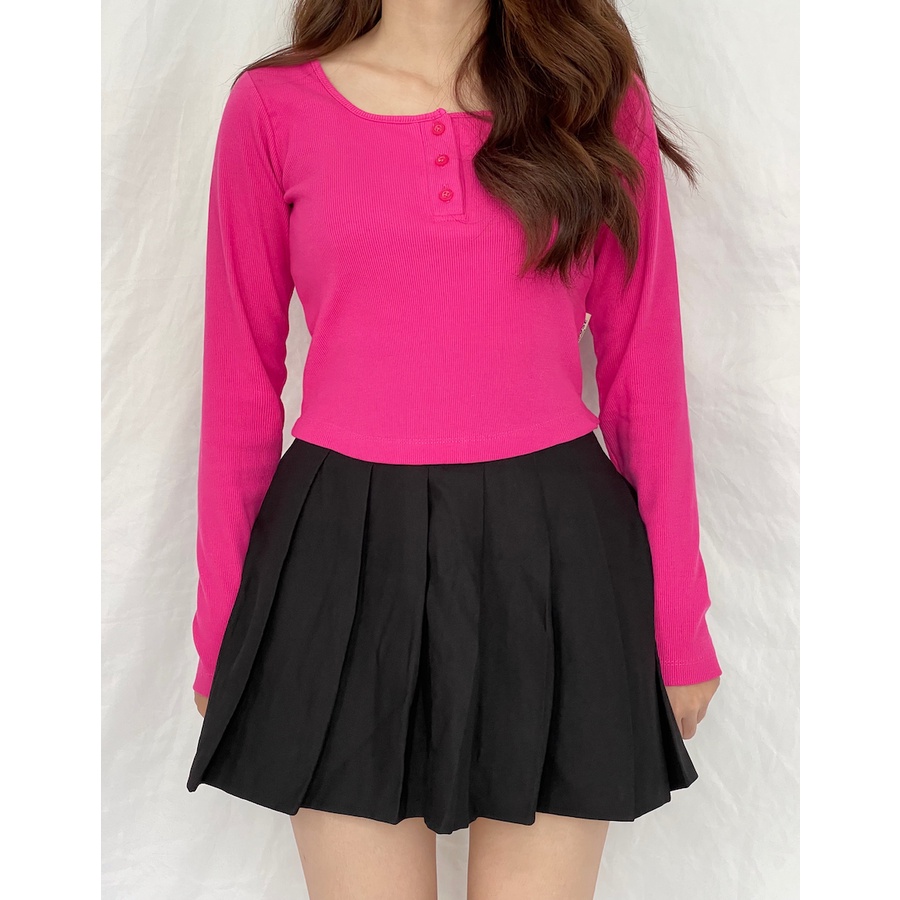 Áo croptop tay dài NEON gân lụa Ulzzang (Ảnh thật/Có sẵn)