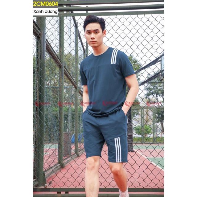 Đồ bộ nam mặc nhà cao cấp CARDINA chất cotton kiểu dáng thể thao  áo cộc tay quần đùi sọc nam mát mẻ  2CM06