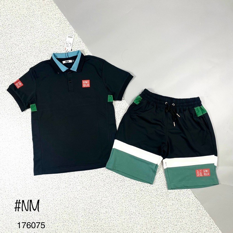 Bộ Mặc Hè Nam Uni Đen Pha Vạch Xanh In Logo