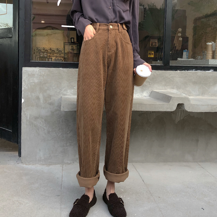 Quần Nhung Dài Lưng Cao Ống Suông Xinh Xắn Đơn Giản 31812