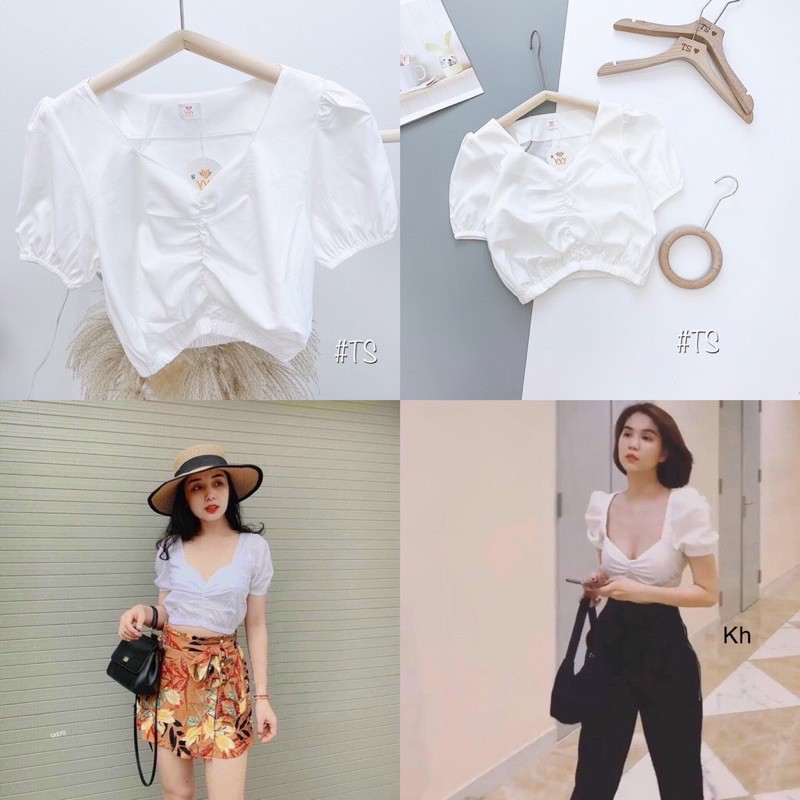 Bán sỉ áo trắng croptop nhún ngực siêu hot(ảnh thật)