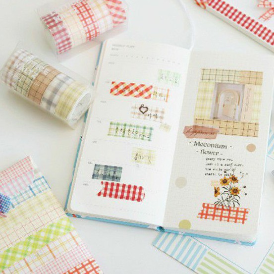 Washi tape bộ 5 cuộn họa tiết caro