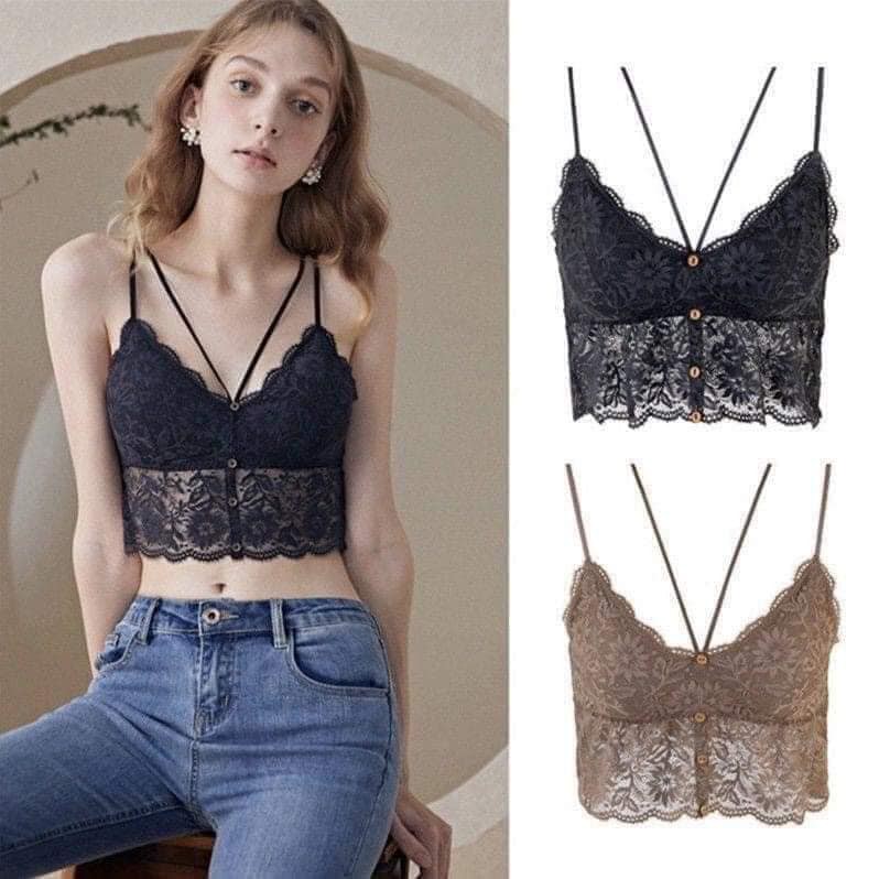 Áo lót nữ bra ren kèm mút ngực phối cúc dây chéo cao cấp