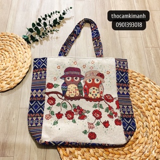 Túi thổ Cẩm đeo vuông lớn cú P190722