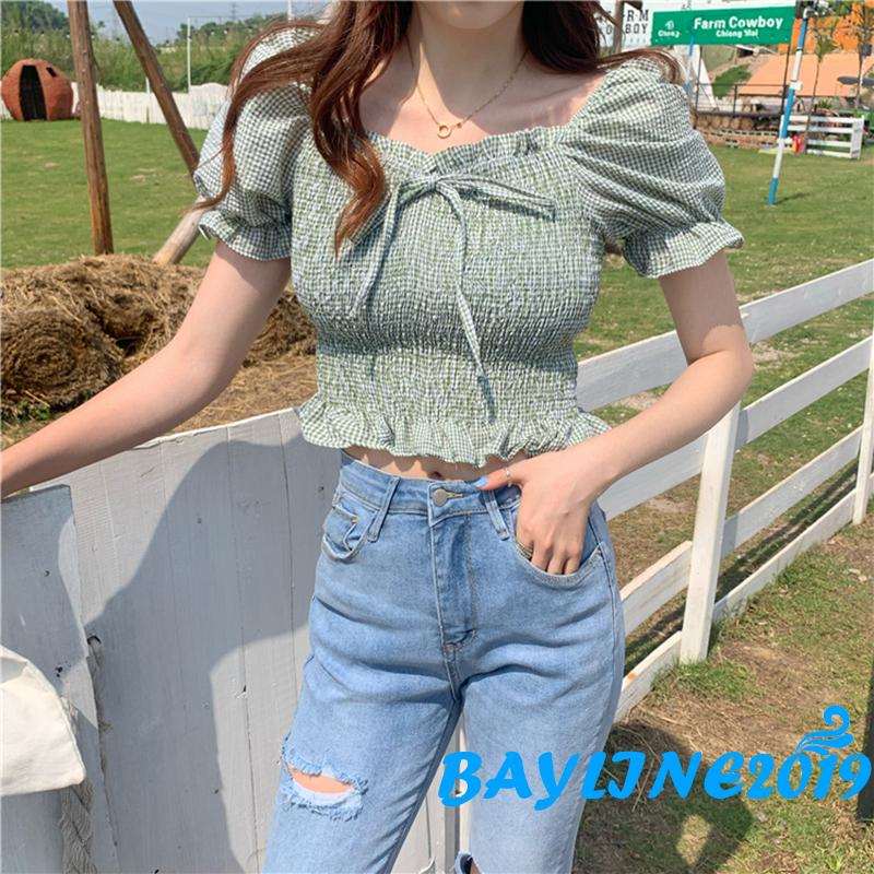 Áo Sơ Mi Tay Phồng Họa Tiết Ca Rô Trẻ Trung Thanh Lịch Dành Cho Nữ | BigBuy360 - bigbuy360.vn