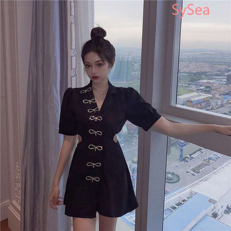 Đầm tay ngắn phối nơ đính kim cương giả thời trang dành cho nữ | BigBuy360 - bigbuy360.vn