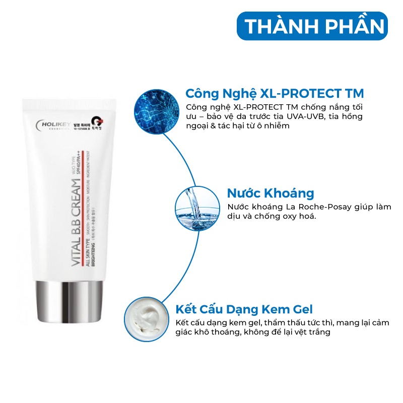 [Mã BMBAU50 giảm 7% đơn 99K] Kem nền trang điểm chống nắng HOLIKEY Hàn Quốc Vital BB Cream SPF /40 PA 50ml