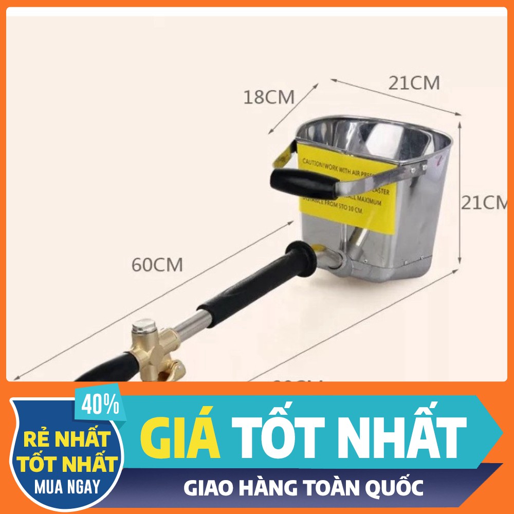 Gầu phun xịt, máy bơm vữa chất liệu inox bền đẹp trát tường bê tông cầm tay sử dụng khí nén