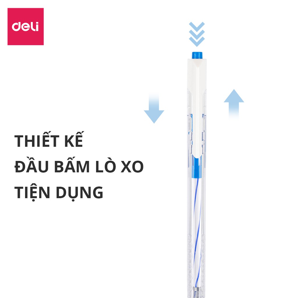 Bút bi bấm văn phòng mực xanh đen đỏ ngòi 0.7mm Deli giá rẻ viết nét đều trơn tru phù hợp cho học sinh EQ24