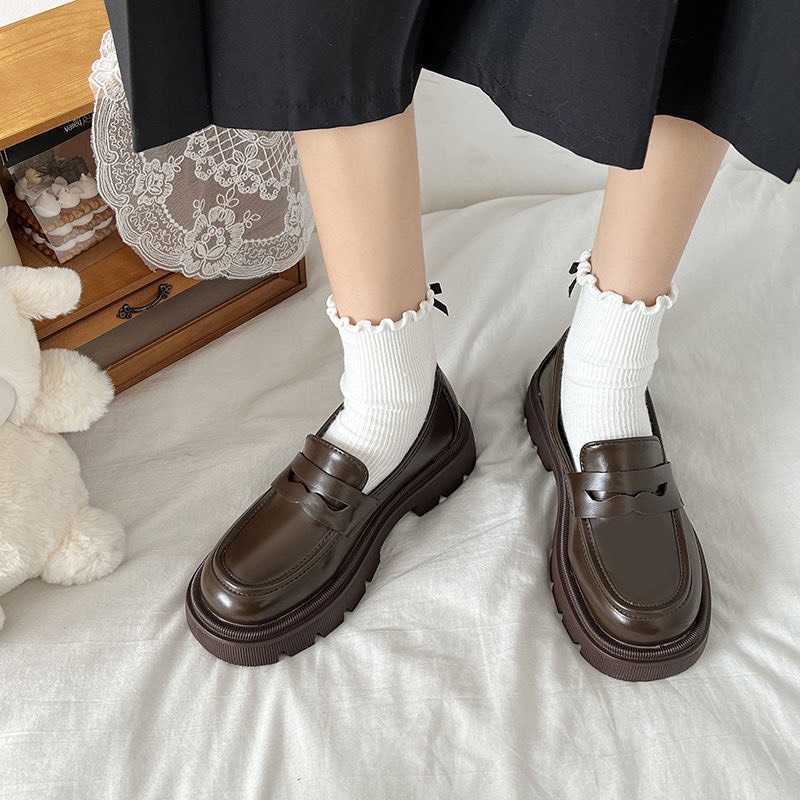 [ORDER 7-15ngày] Giày OXFORD Lolita BASSIC bóng màu đen nâu cafe cao 4CM