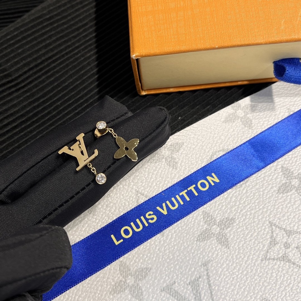 LOUIS VUITTON Khuyên Tai Tròn Bằng Thép Titan In Logo LV Thời Trang
