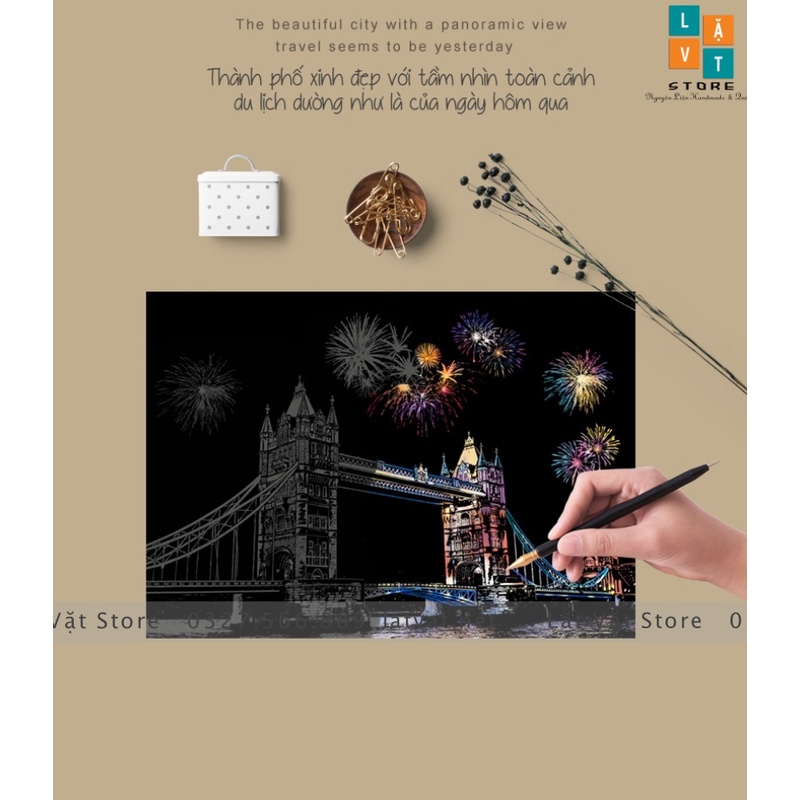 Tranh cạo khổ A4 - Color Night Scene Scratch II, tranh treo tường, trang trí đơn giản, quà tặng, decor nhà.