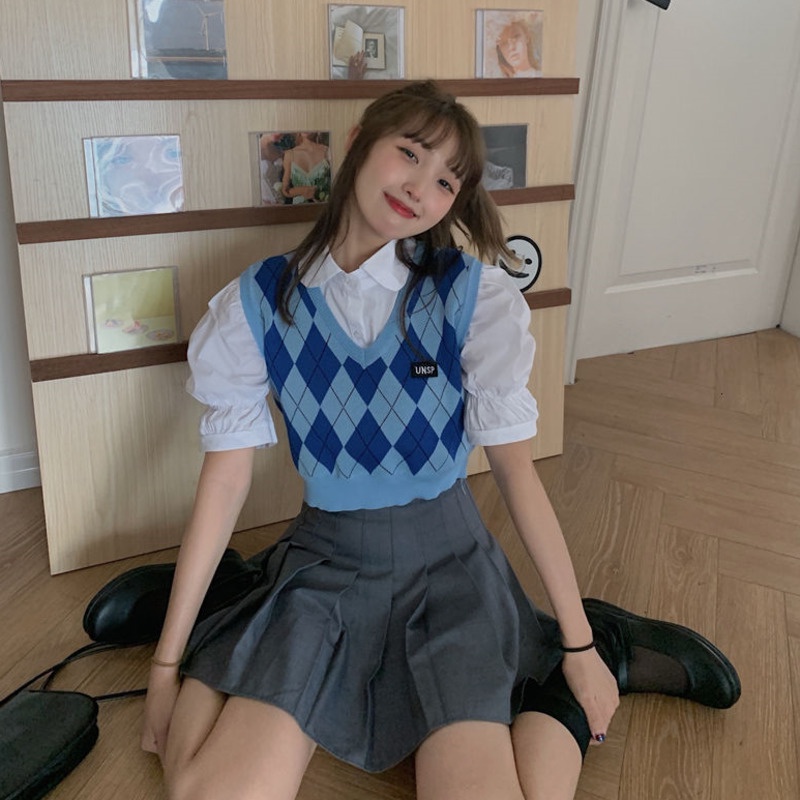 Áo hai dây họa tiết sọc caro phong cách Hàn quốc dễ phối đồ