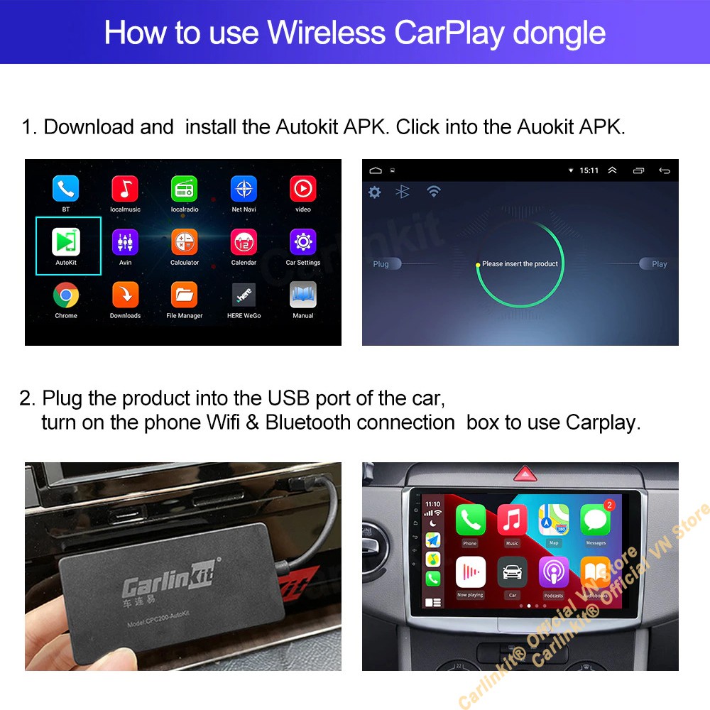 Kích hoạt Apple Carplay không dây & Android Auto có dây dùng cho màn Android - Carlinkit CPC200-Autokit 2021