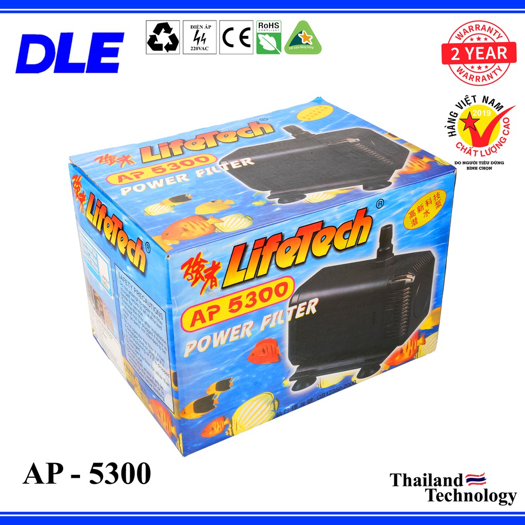 [HÀNG CHUẨN] MÁY BƠM LỌC NƯỚC HỒ CÁ CAO CẤP LIFETECH - AP 5300 - CÔNG SUẤT 80W - LƯU LƯỢNG NƯỚC 2800 LÍT/H - ĐẦY CAO 2M8