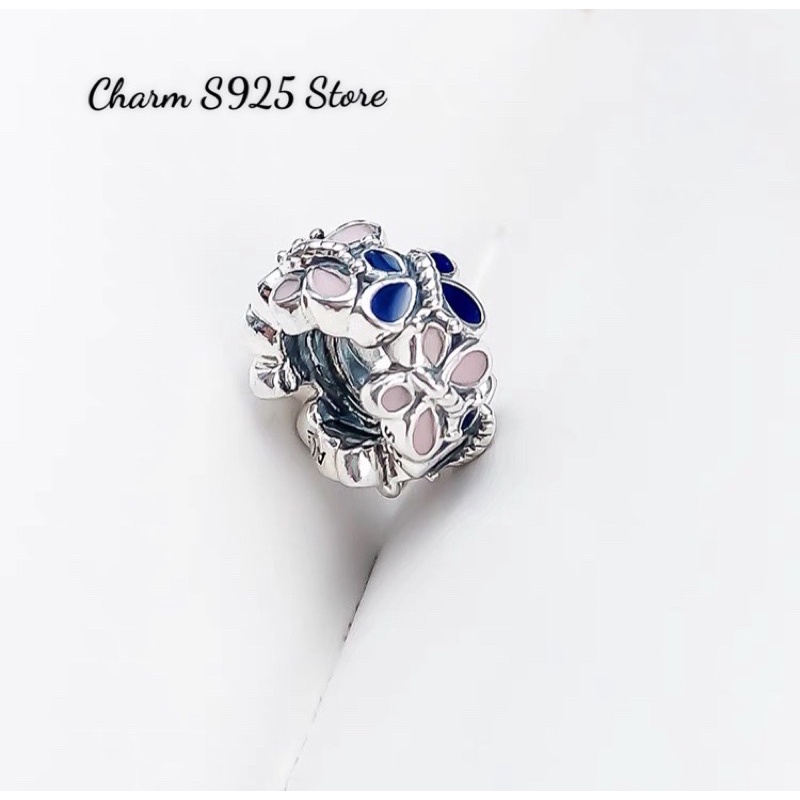 charm pan xỏ ngang hoạ tiết color butterfly bạc s925
