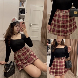 Chân váy kẻ caro đỏ vintage
