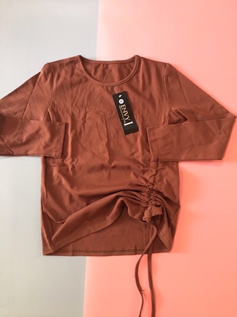 Áo thun dài tay dây rút suôn vải zip cotton | BigBuy360 - bigbuy360.vn