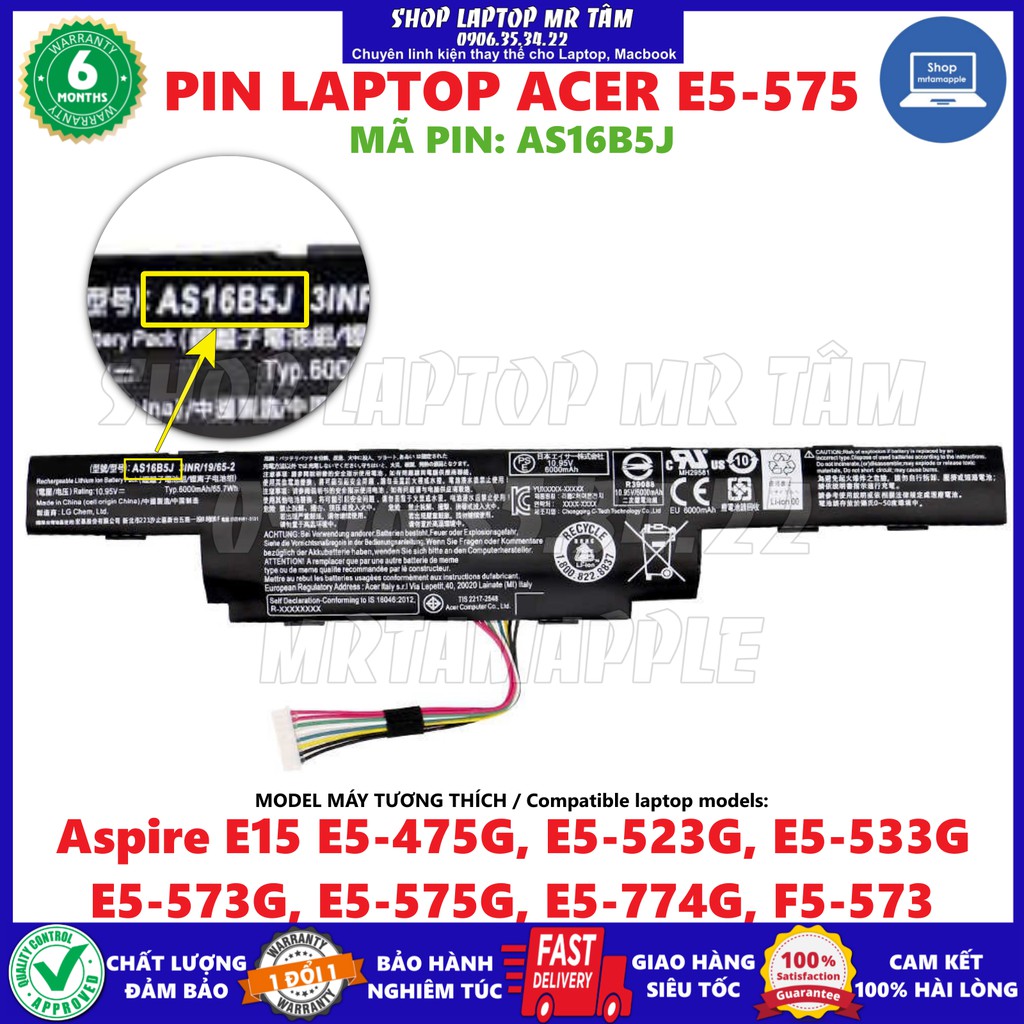 (BATTERY) Pin Laptop ACER E5-575 (AS16B5J) (ZIN) - 4 CELL - Aspire E15 E5-475G, E5-523G, E5-533G, E5-573G, E5-575G