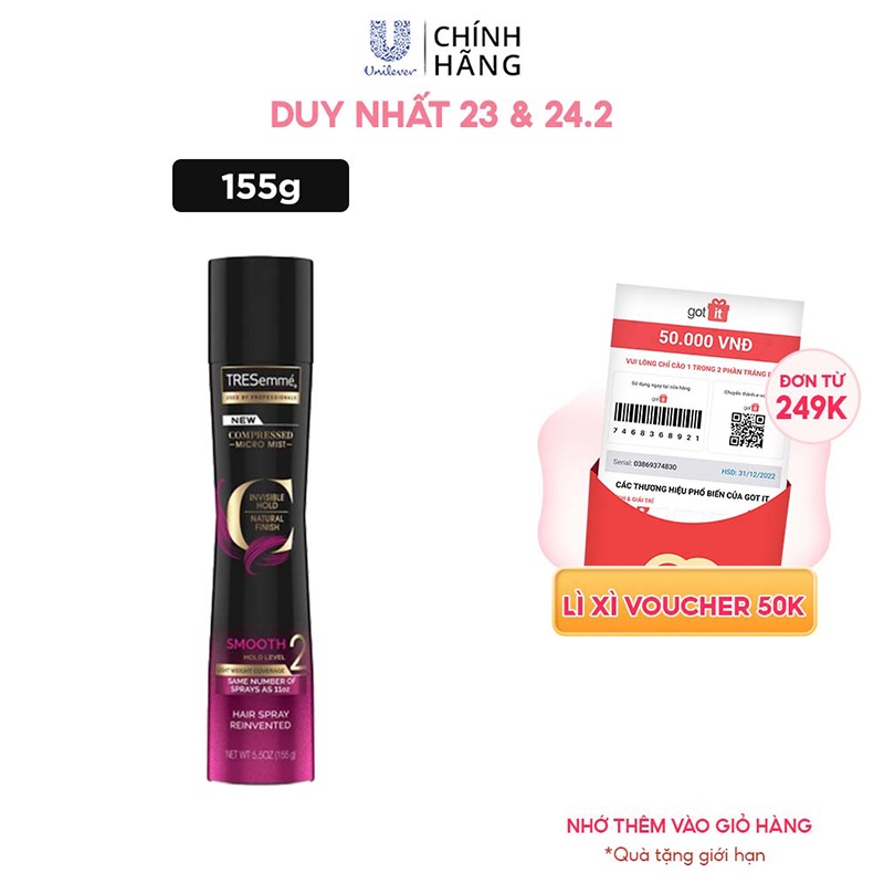 Xịt tạo kiểu tóc vào nếp mềm mượt TRESemmé Compressed Micro Mist Phun Sương Siêu Mịn 155g