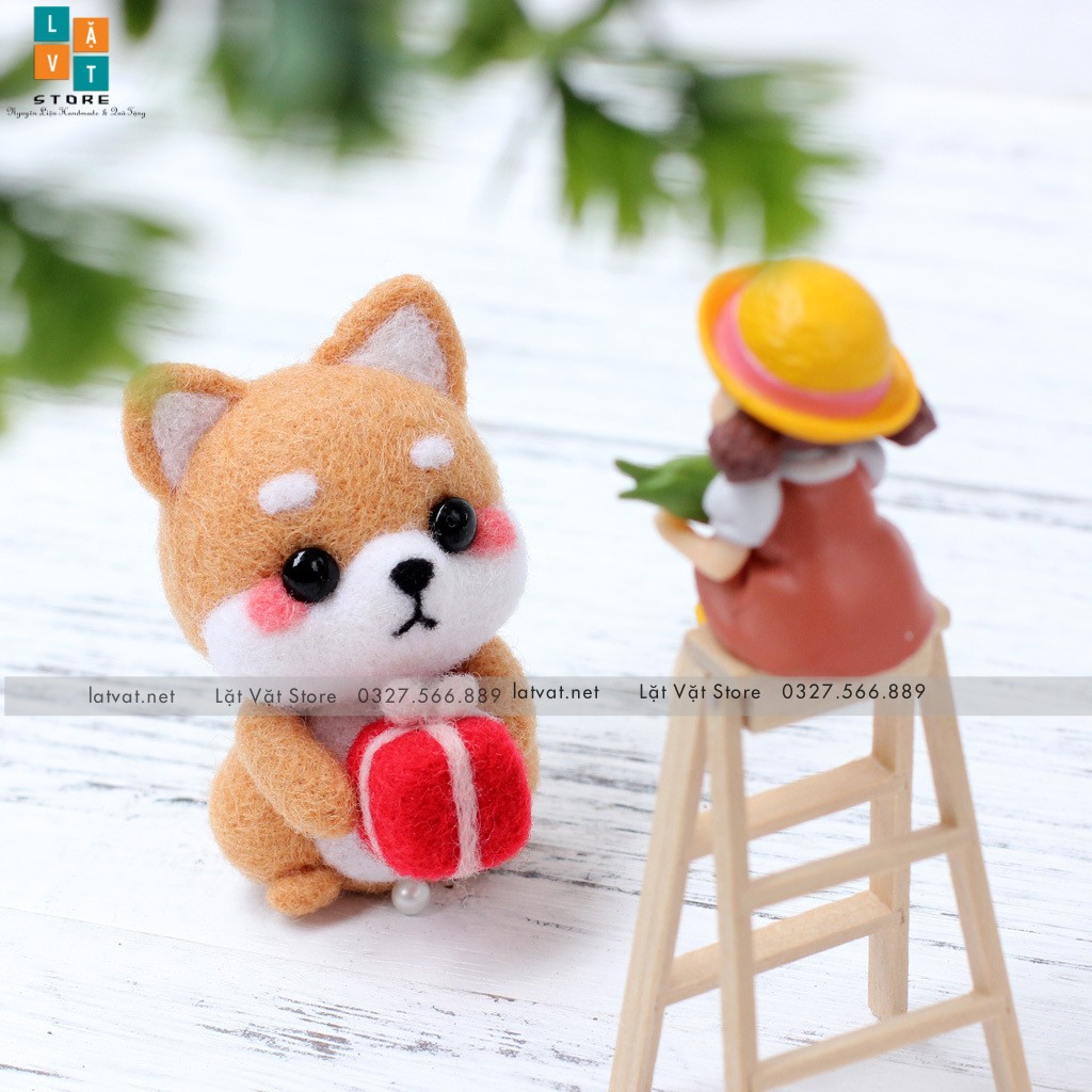 Len chọc có hướng dẫn 5 bé shiba- needle felting shiba, món quà handmade ý nghĩa, làm quà tặng móc khóa