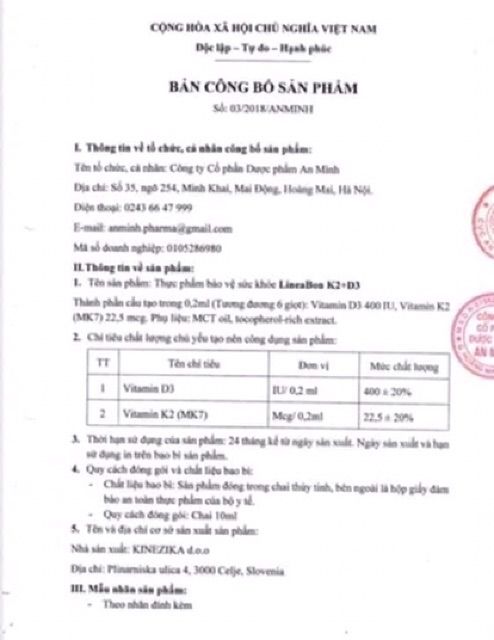 [ TẶNG QUÀ CHO BÉ ] Vitamin D3 và K2 LineaBon chính hãng [ DATE MỚI NHẤT ]