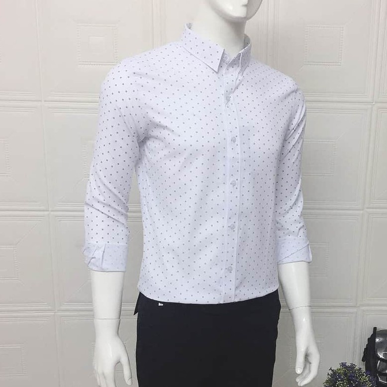 Áo sơ mi nam chấm bi dài tay form dáng suông slim fit