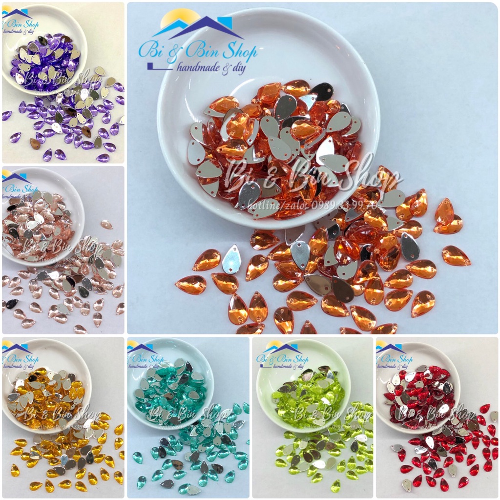 144 Viên Đá Kết Giọt Nước 8x13mm Đính Kết Trang Phục Thời Trang, Làm Phụ Kiện Handmade