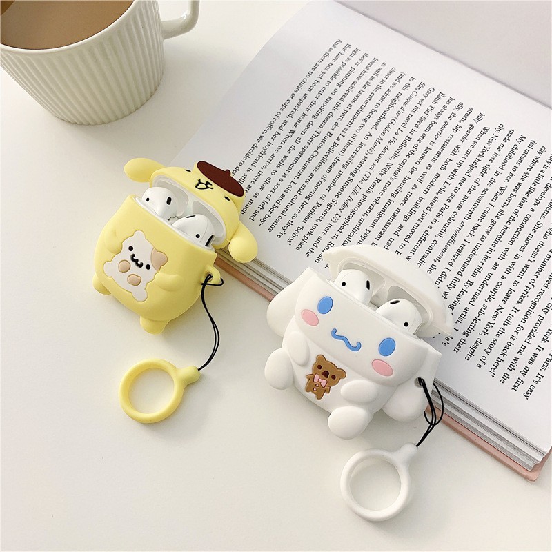 Cute Cinnamoroll Pom Pom Purin Airpods case soft silcone airpods 1 2 wireless  bluetooth headsets protective cover