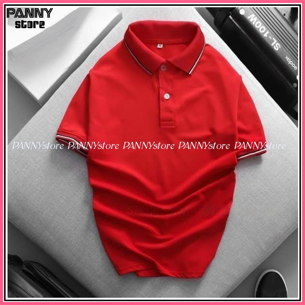 Áo Thun Polo Có Cổ Cá Sấu 4 Chiều Phối Cổ Và Bo Tay 3 Sọc Form Suông Đồng Phục Nam Nữ size từ 30kg đến 100kg Màu Đỏ